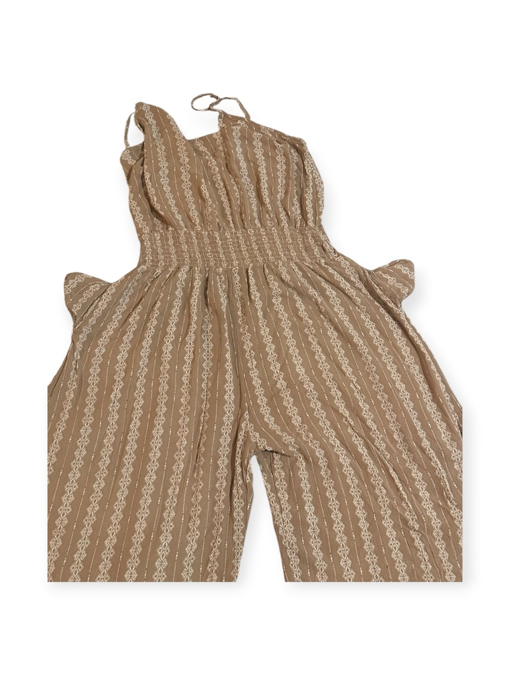 Zenobia Striped Beige Wide-Leg Jumpsuit with Smocked Waist Size 1XL - Picture 4 of 8
